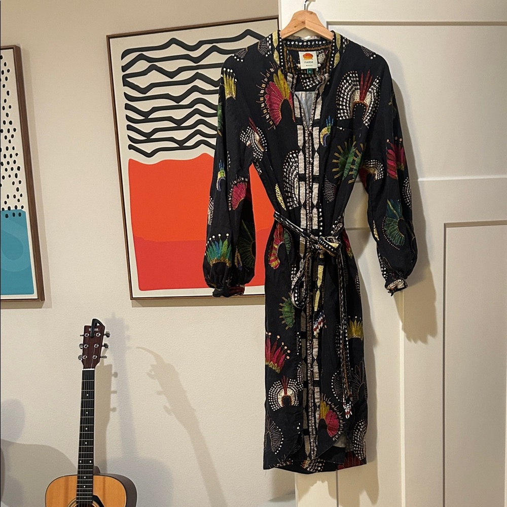 FARM Rio Black Multicolor Long Sleeve Dress